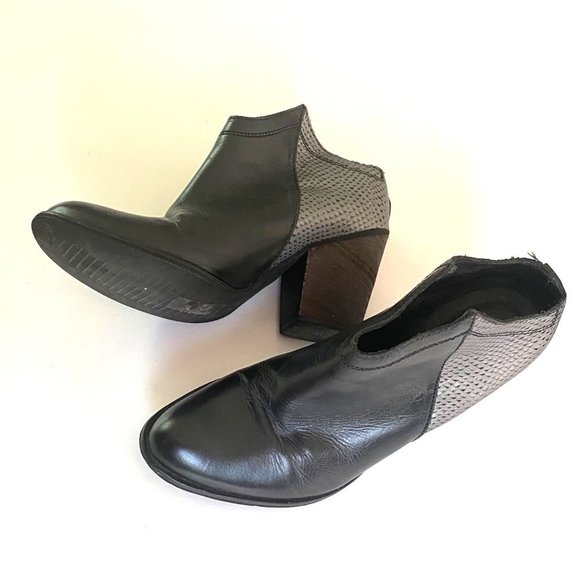 size 38 (US 7) Kaanas leather black ankle booties heel boots reptile back - Picture 5 of 10